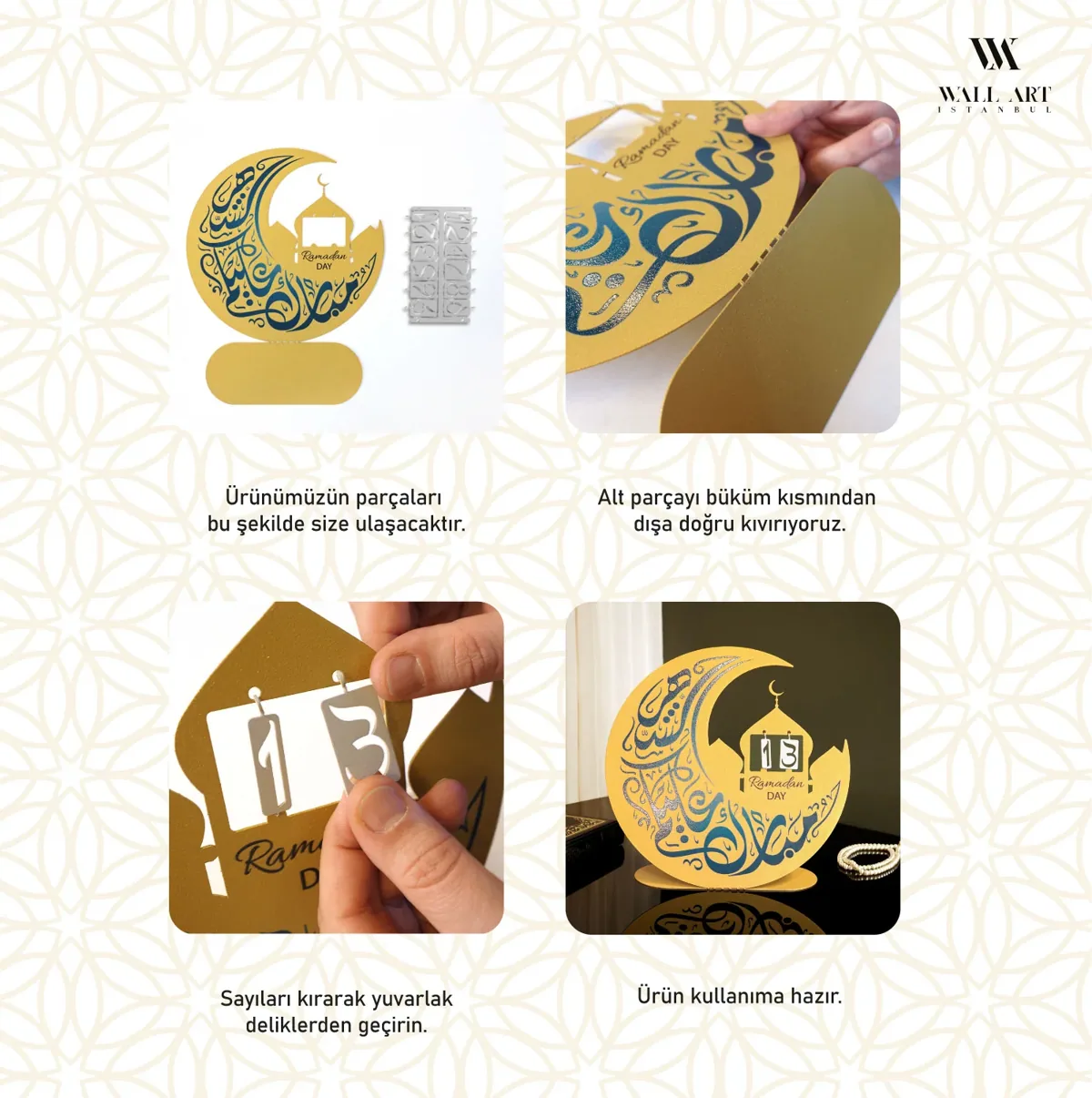 تقويم رمضان معدني بهلال وخط عربي ملون - صورة 4