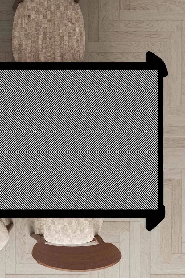 مفرش طاولة منسوج مقاوم للبقع بإطار زخرفي بلون رمادي داكن
