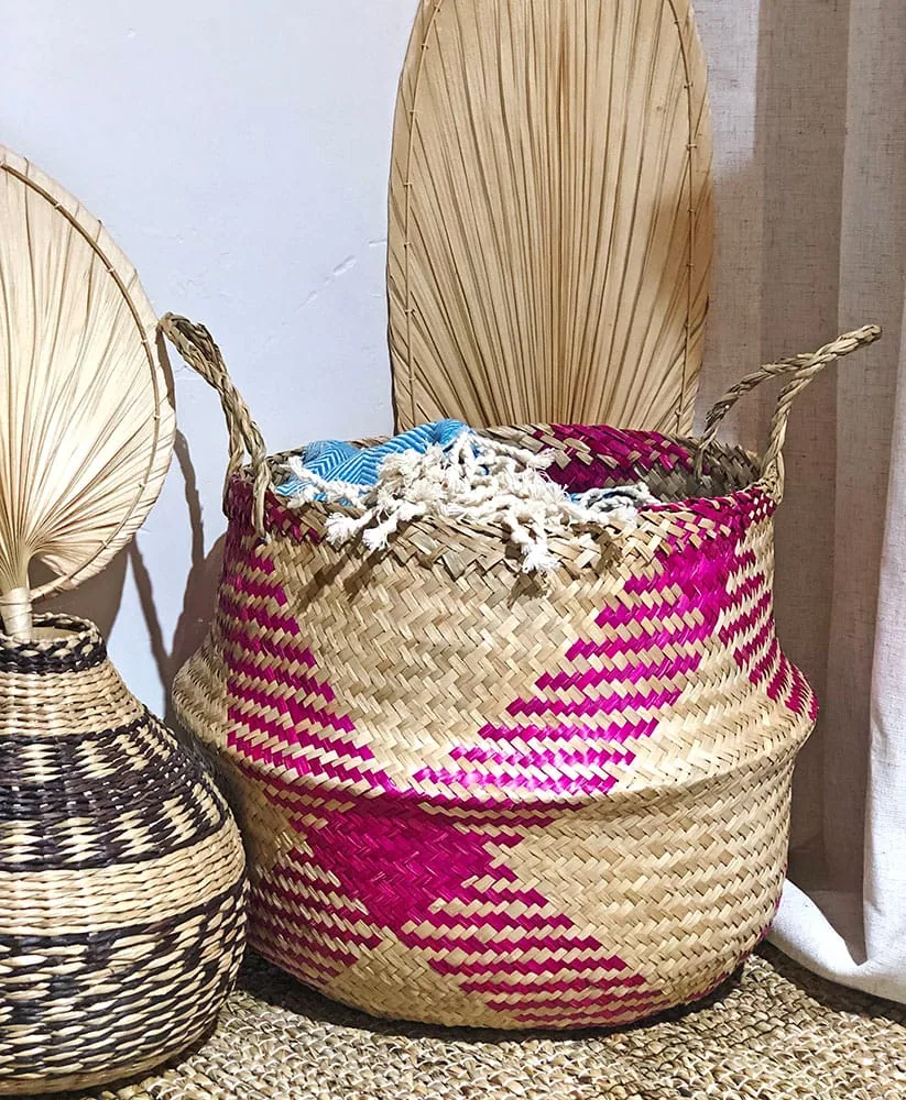 سلة عشب البحر بمقبضين ونقش مربعات فوشي - صورة 2