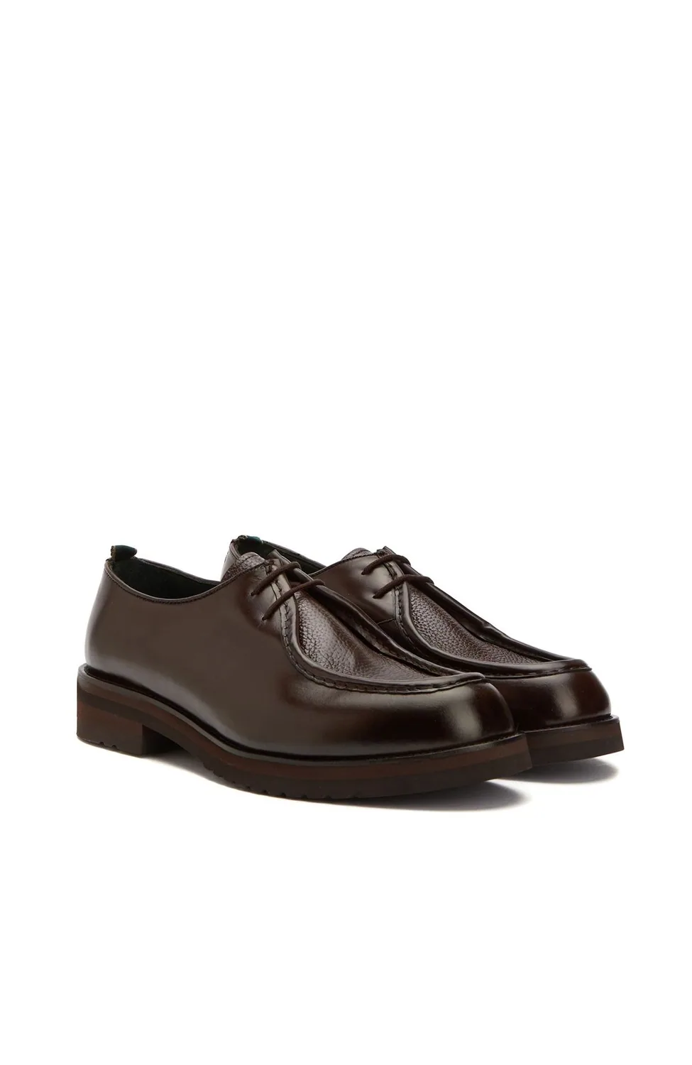 حذاء رجالي كلاسيكي من جلد طبيعي برباط - بني
