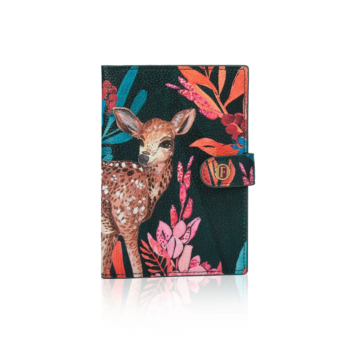 محفظة جواز بطبعة غزال وأوراق استوائية