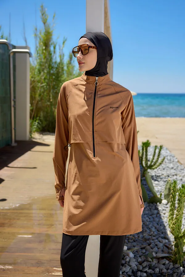 مايوه سباحة محتشم كاميل بسحاب نصفي للسباحة - صورة 2