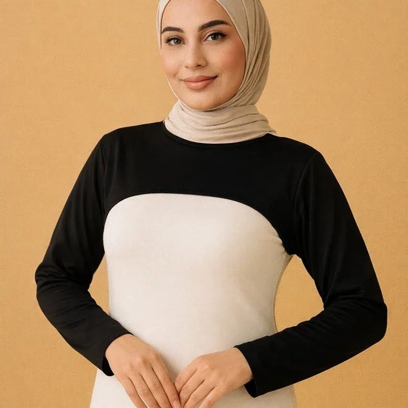 قطعتان أبيض من البينيه بأكمام طويلة وياقة عالية - صورة 2