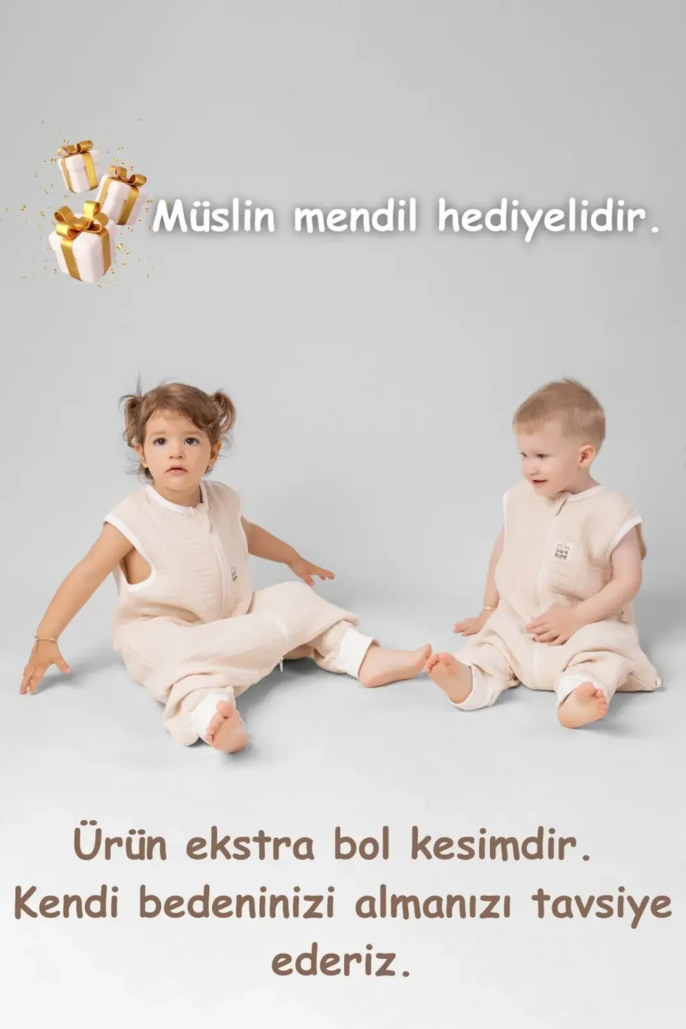 كيس نوم موسلين رضّع بيج خفيف لليالي الدافئة - صورة 2