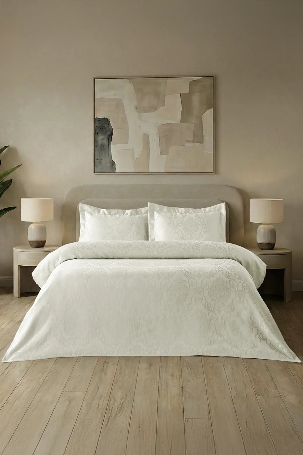 طقم غطاء سرير مزدوج 200×230 بنسيج بارز عاجي