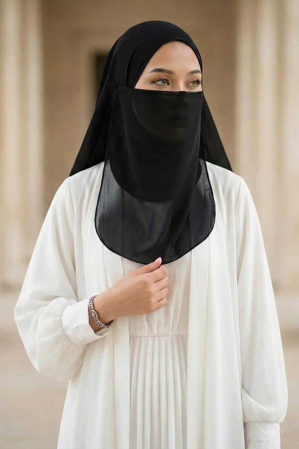 شال شيفون بنقاب مثبت للوجه