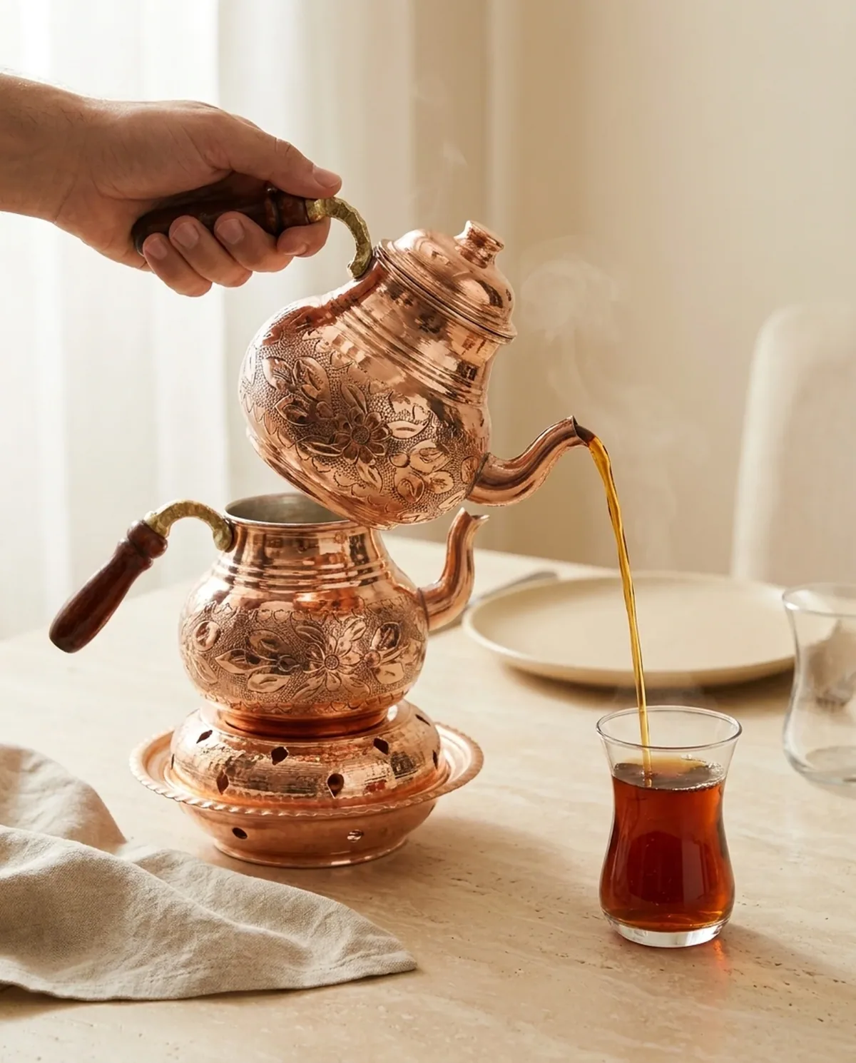 إبريق شاي نحاسي بنقش زهور بارزة سعة 3 لترات - صورة 3
