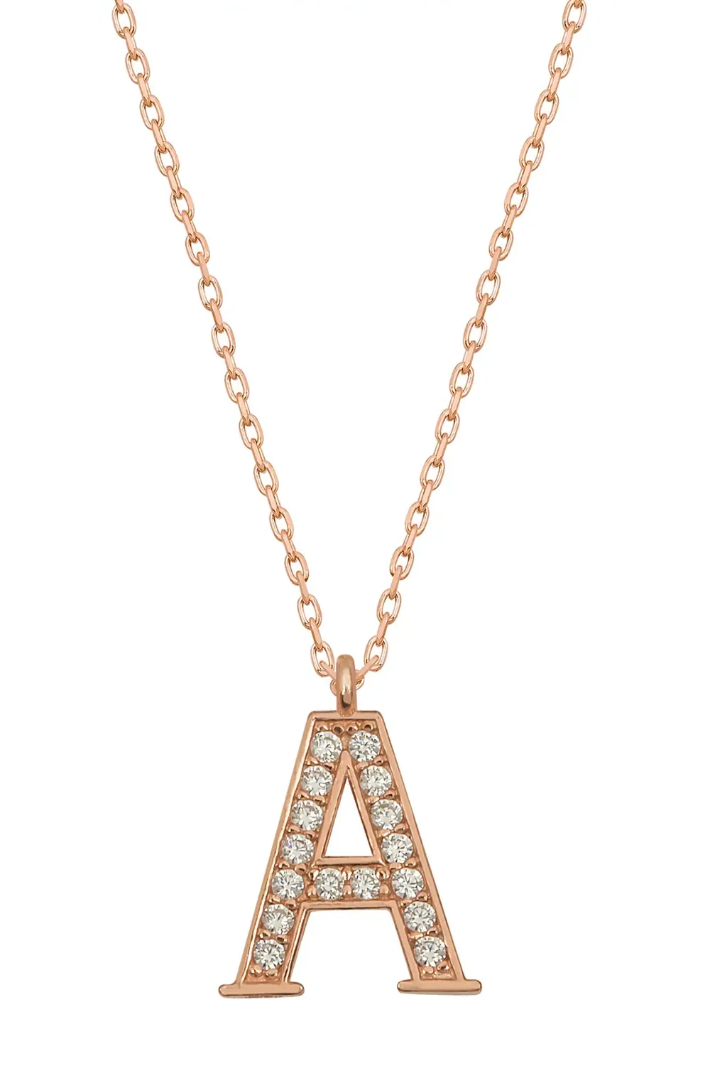 قلادة حرف مرصعة بالزركون بطلاء وردي