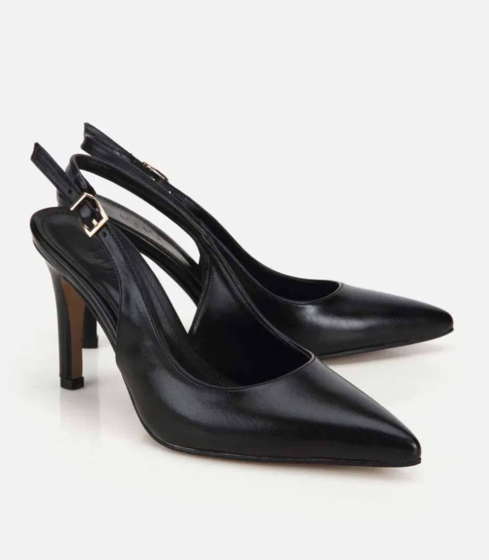 حذاء كعب ستيليتو نسائي أسود مفتوح من الخلف بمقدمة مدببة - صورة 2