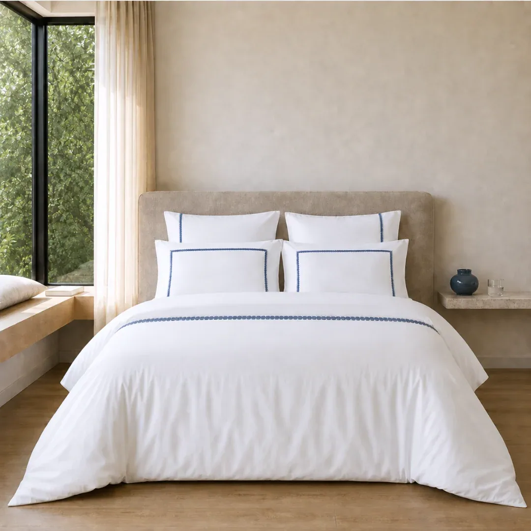 طقم غطاء لحاف مزدوج من قطن ساتان بتطريز 200×220 سم - كحلي - صورة 3