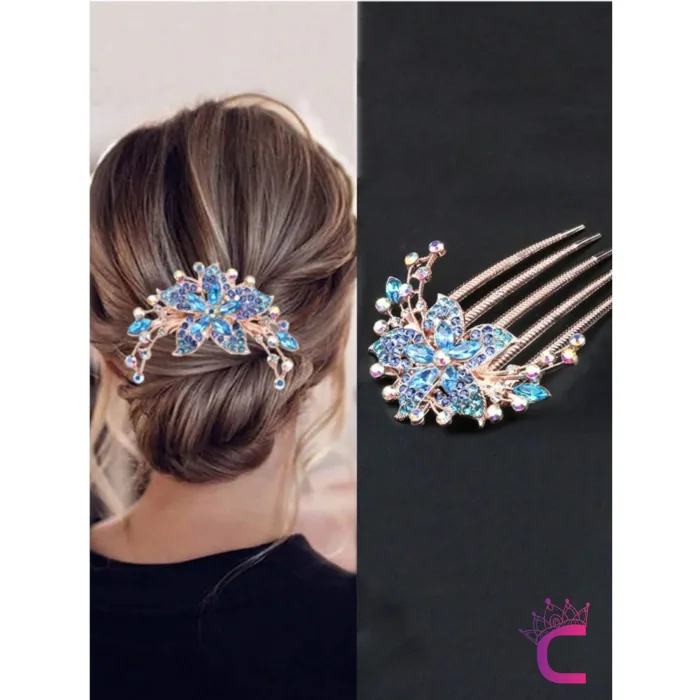 مشط شعر بكريستال أزرق للبنات بتصميم راقٍ