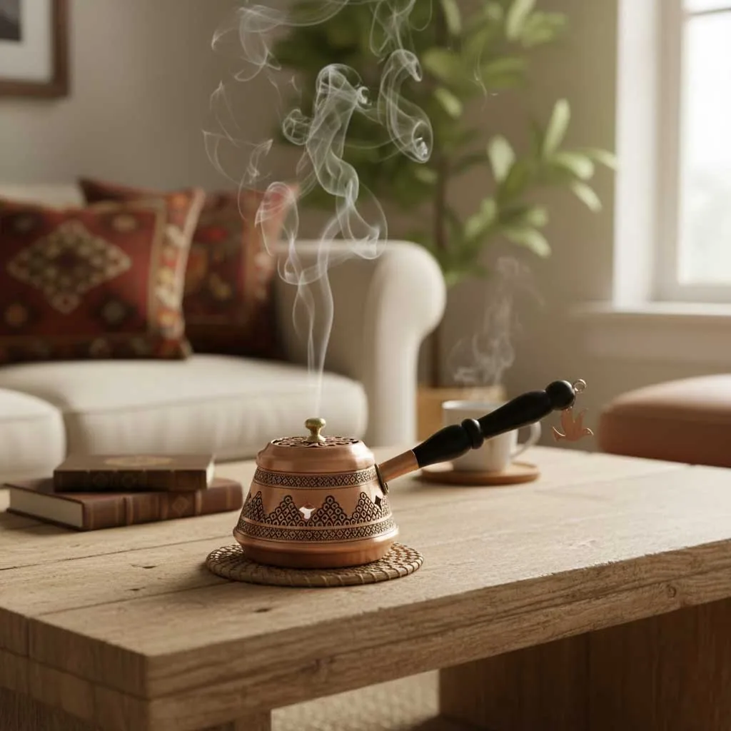 مبخرة نحاس بتصميم عناقيد وتشطيب عتيق