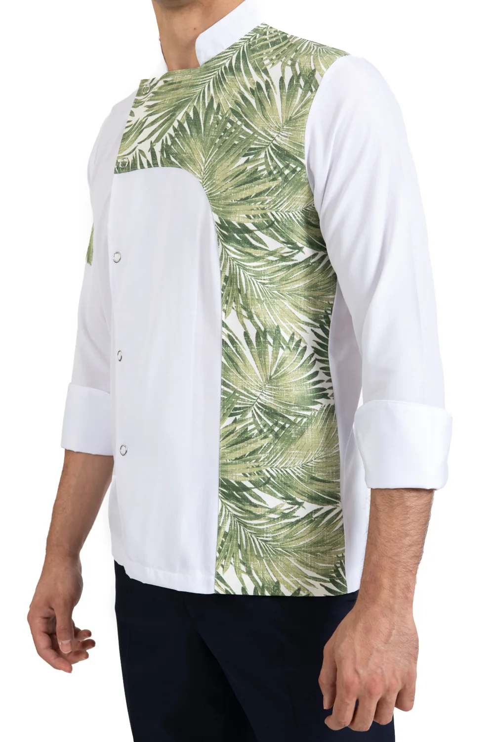 سترة طاهٍ بيضاء بلوح أوراق خضراء - صورة 3