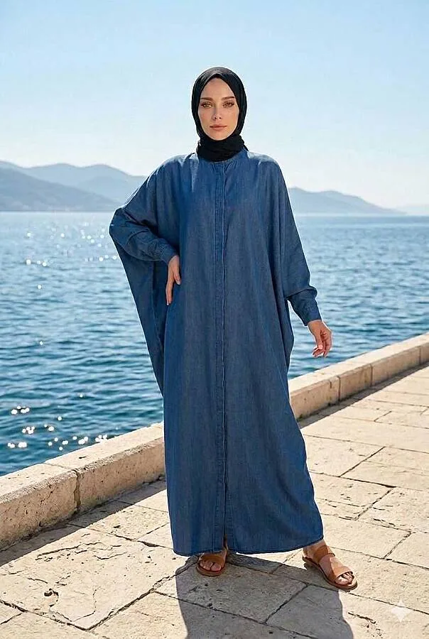 عباية دنيم تينسل بلون كحلي