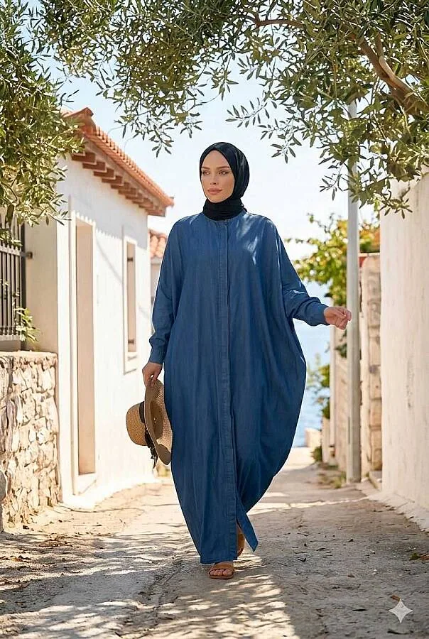 عباية دنيم تينسل بلون كحلي - صورة 2