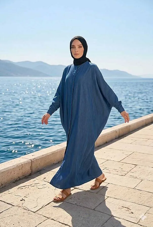 عباية دنيم تينسل بلون كحلي - صورة 4