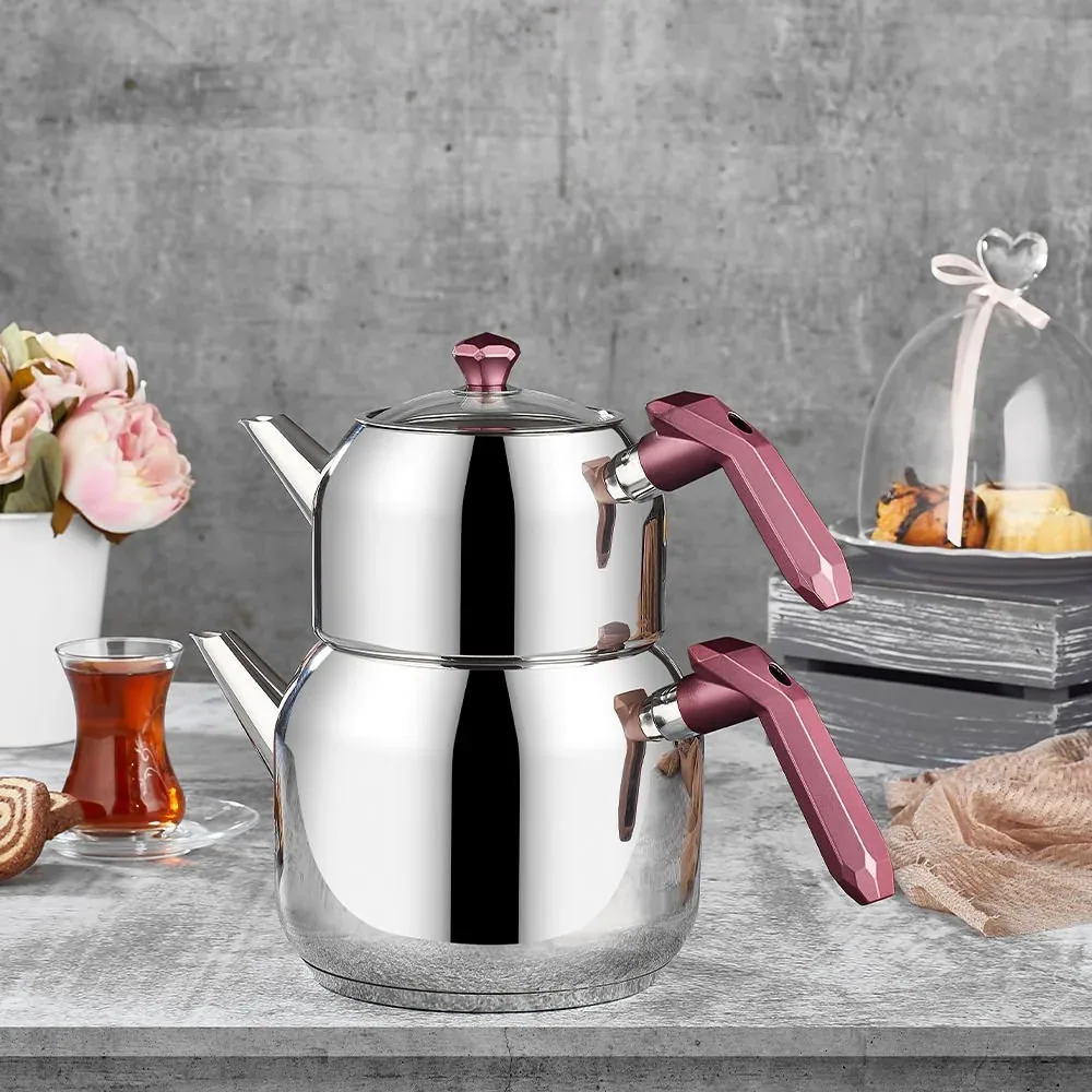 إبريق شاي ستانلس ستيل متوسط - عنابي