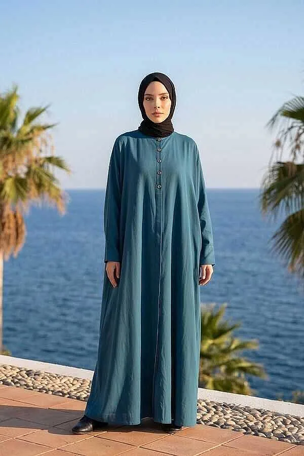عباية مودال بأزرار زخرفية بلون نيلي
