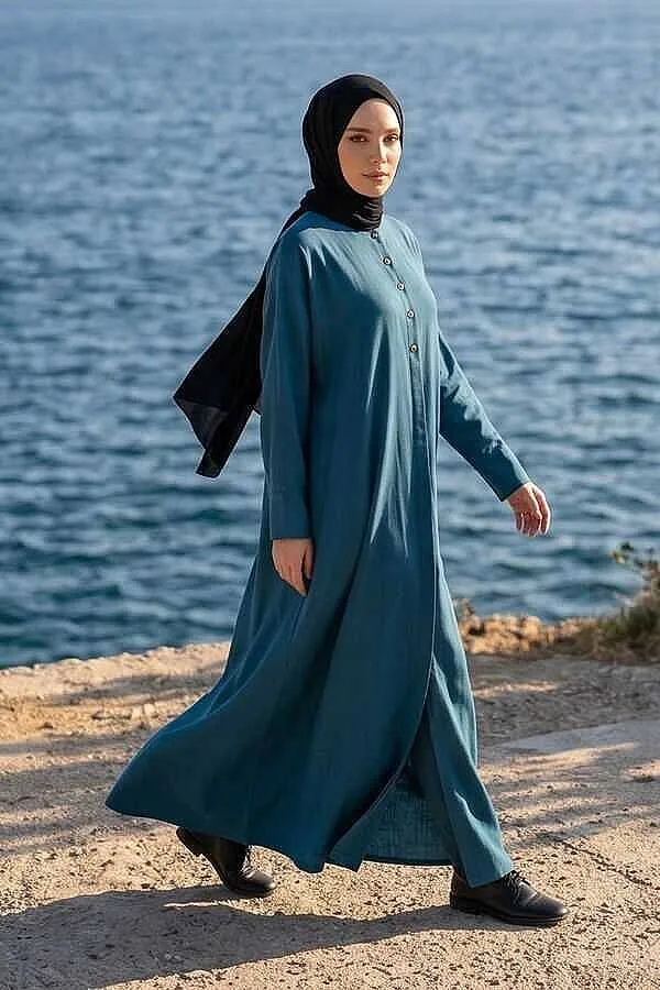عباية مودال بأزرار زخرفية بلون نيلي - صورة 2