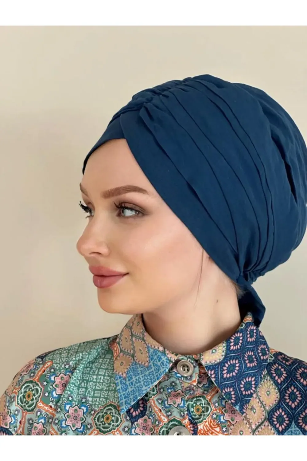 حجاب جاهز قطني منسدل بلون بترولي - صورة 2