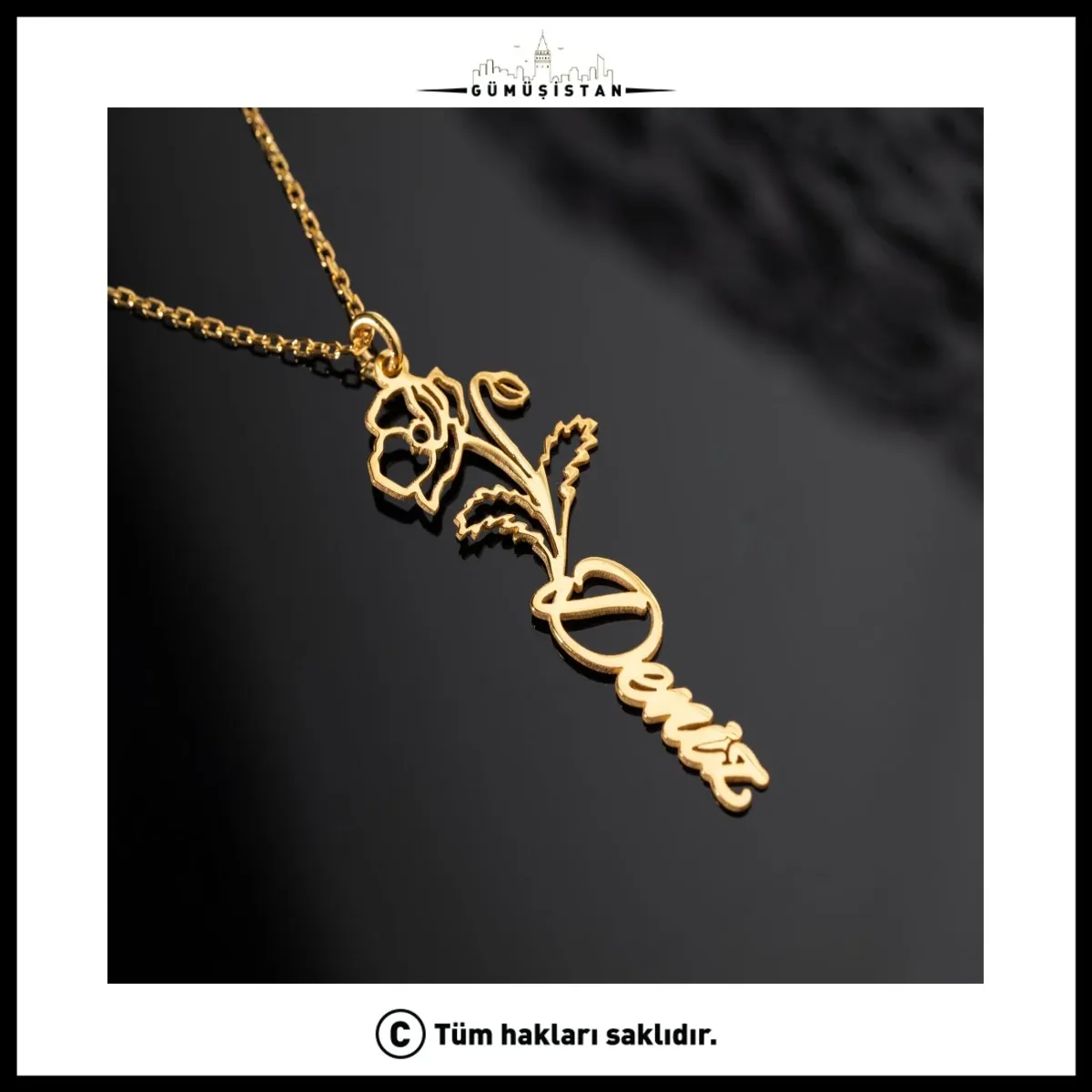 قلادة فضة باسم وزهرة شهر الميلاد