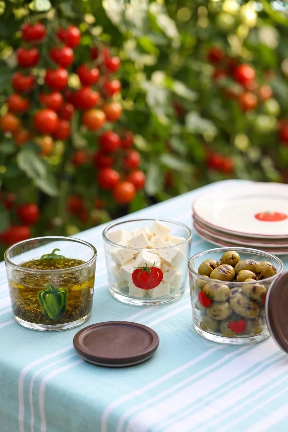 طقم 3 أوعية فطور زجاج بغطاء خيزران قابلة للتكديس