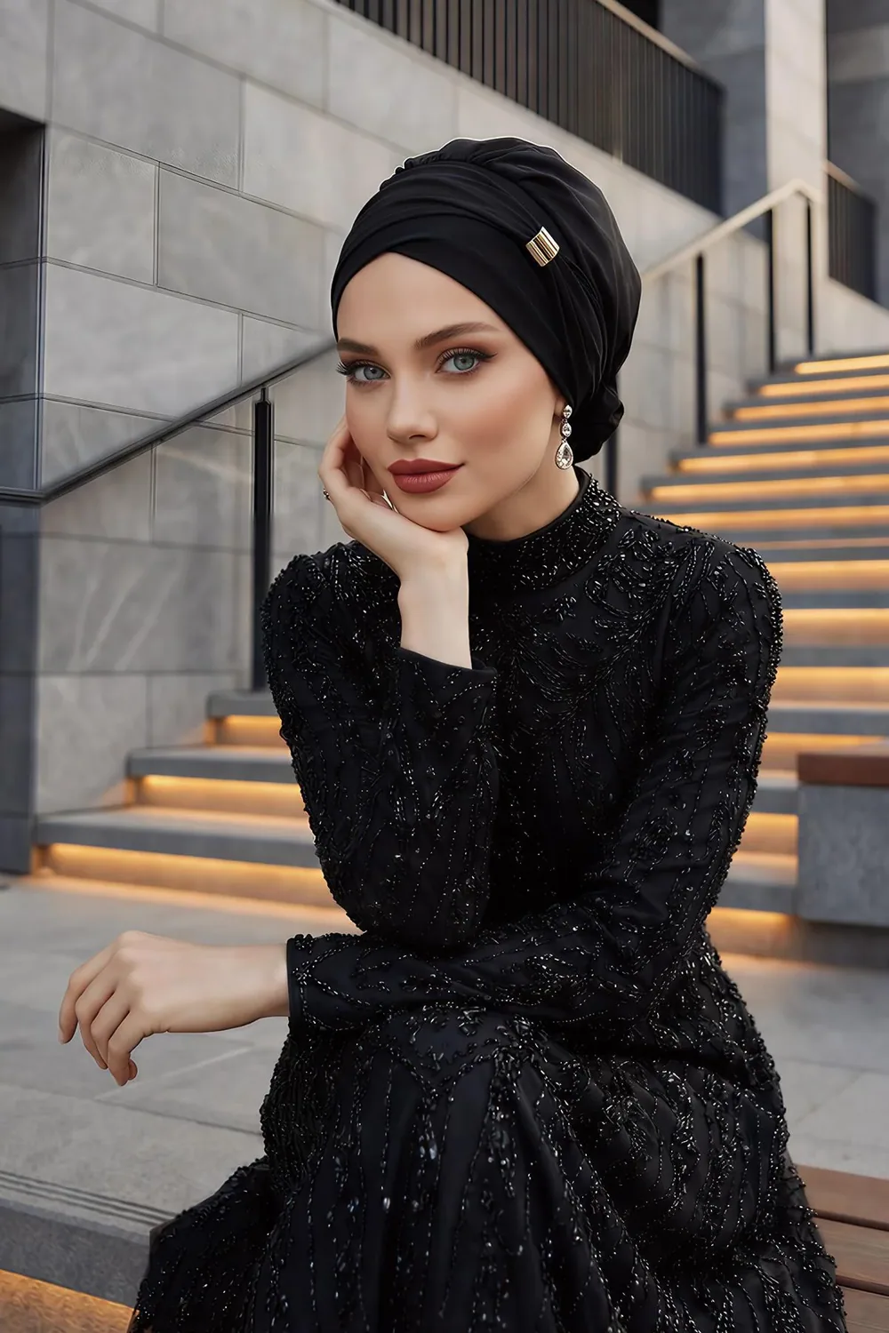 حجاب شيفون جاهز بإكسسوار معدني
