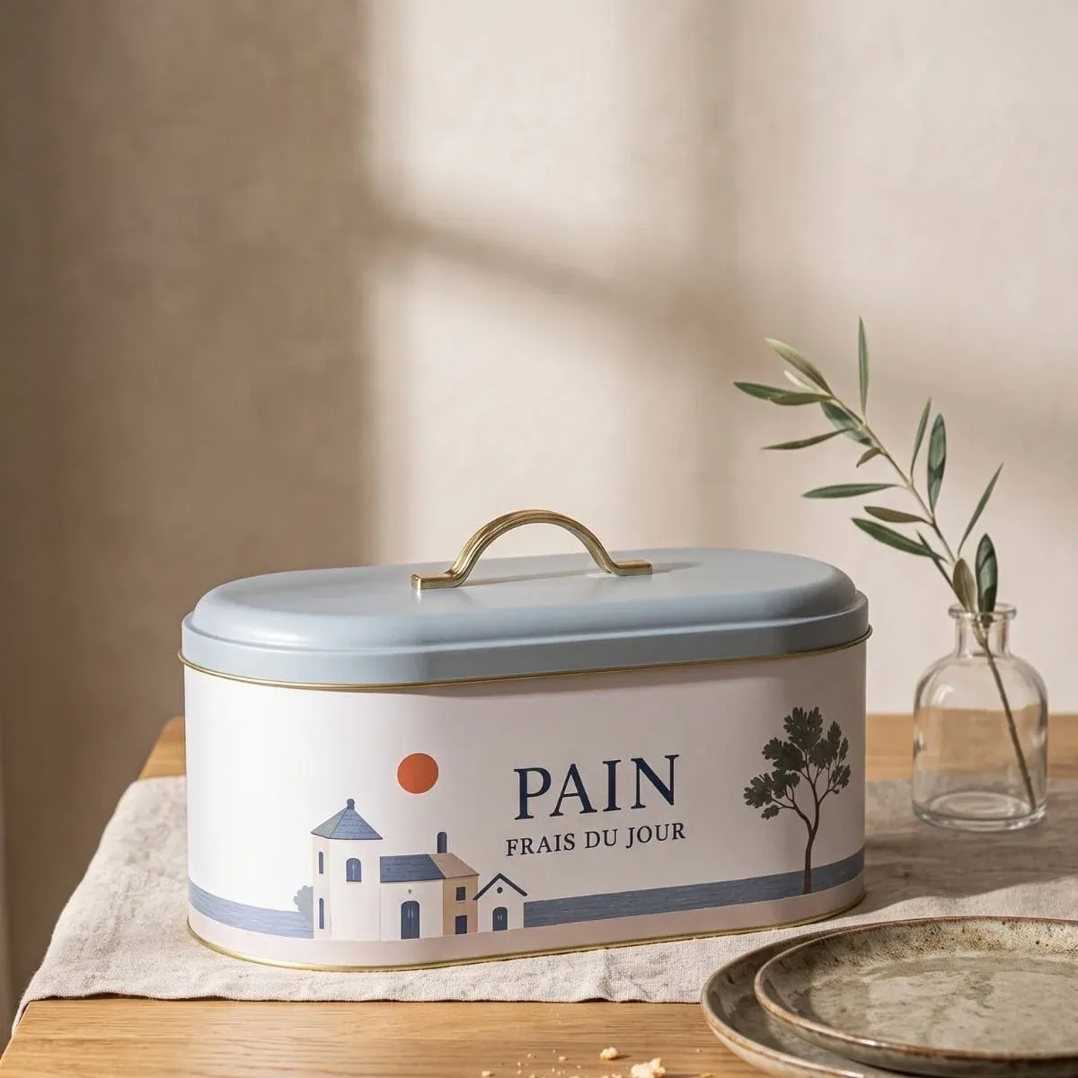 علبة خبز معدنية بيضاوية 7 لتر بطابع متوسطي