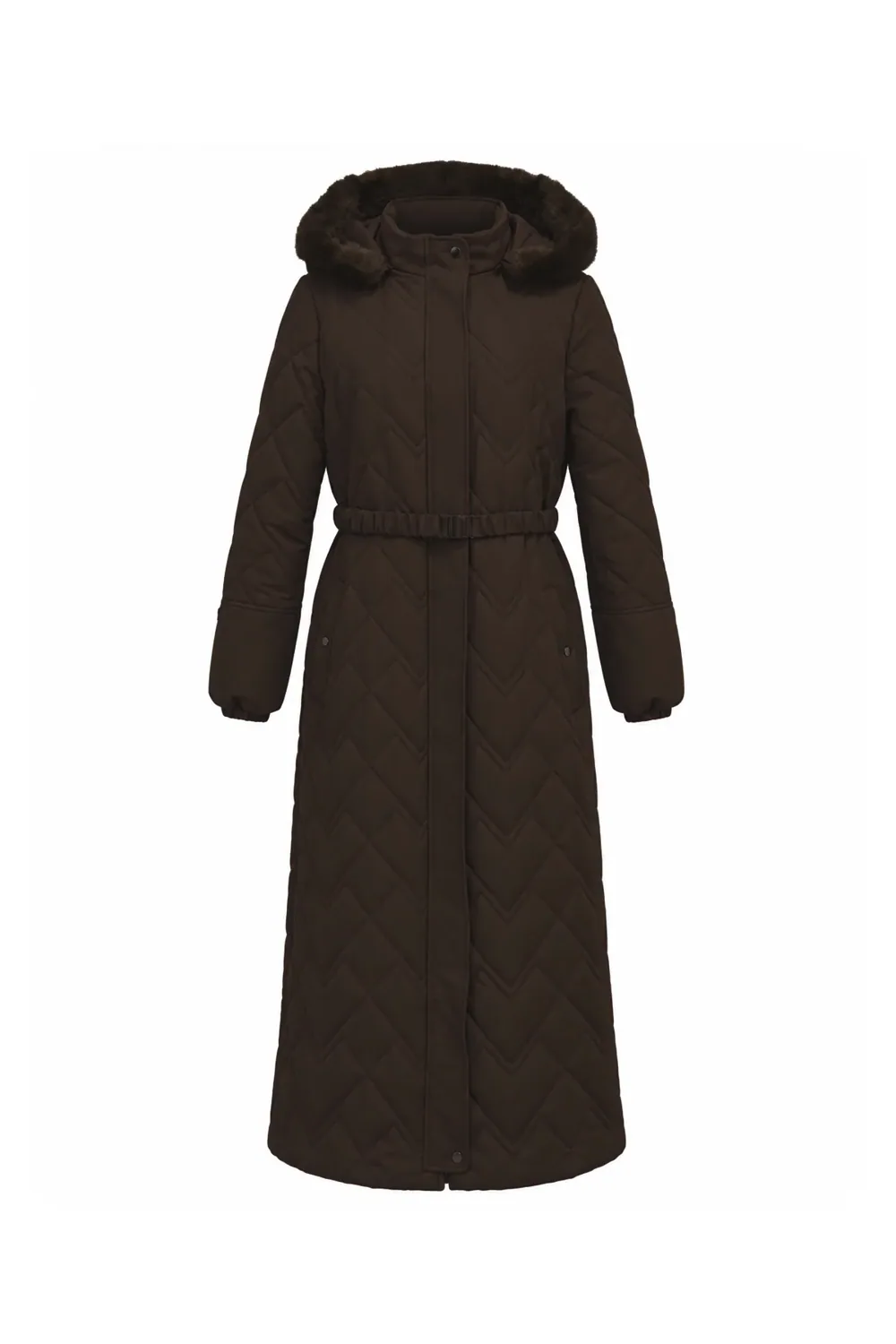 جاكيت منفوخ طويل بقبعة بلون بني - صورة 2
