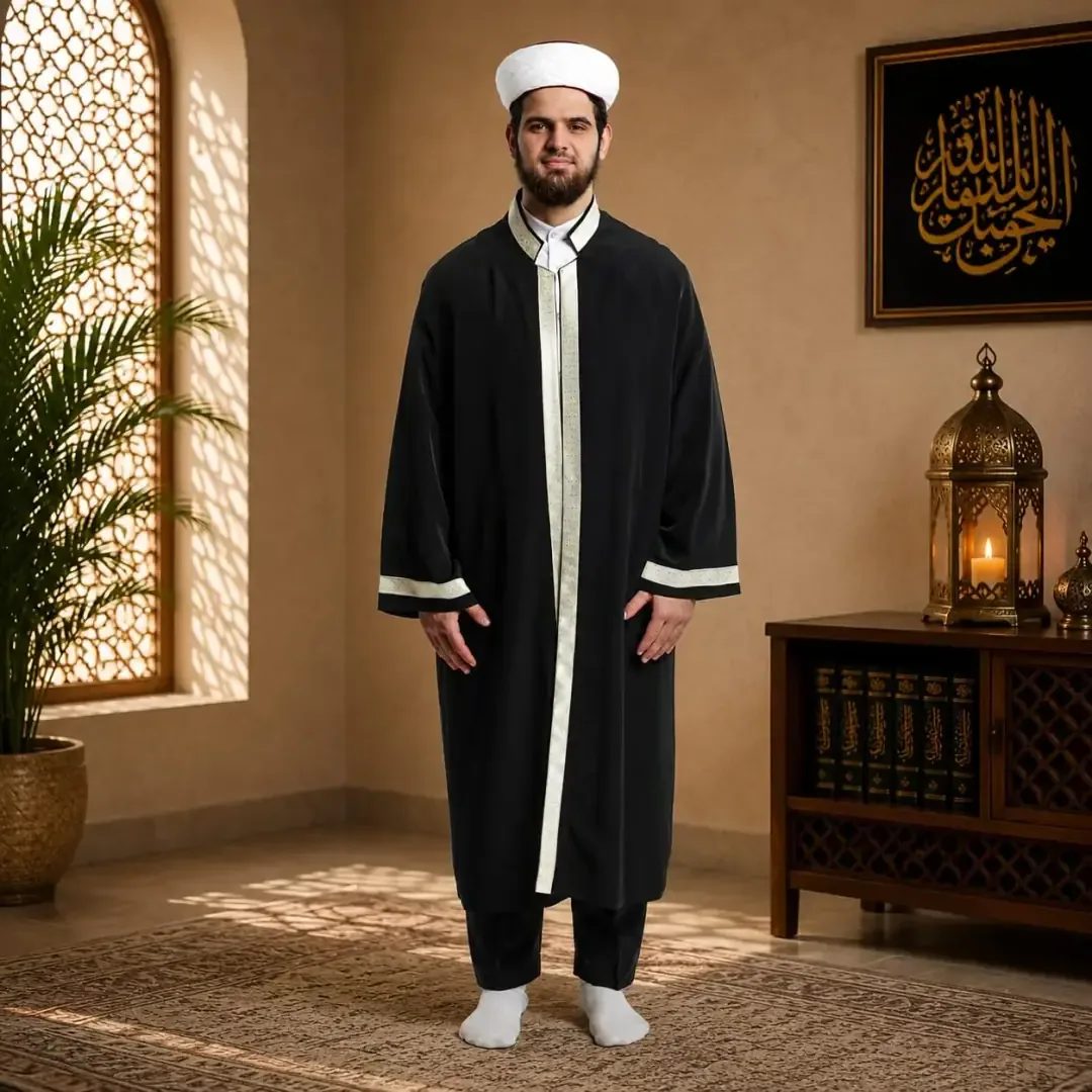 جبة إمام بحواف مطرزة - أسود