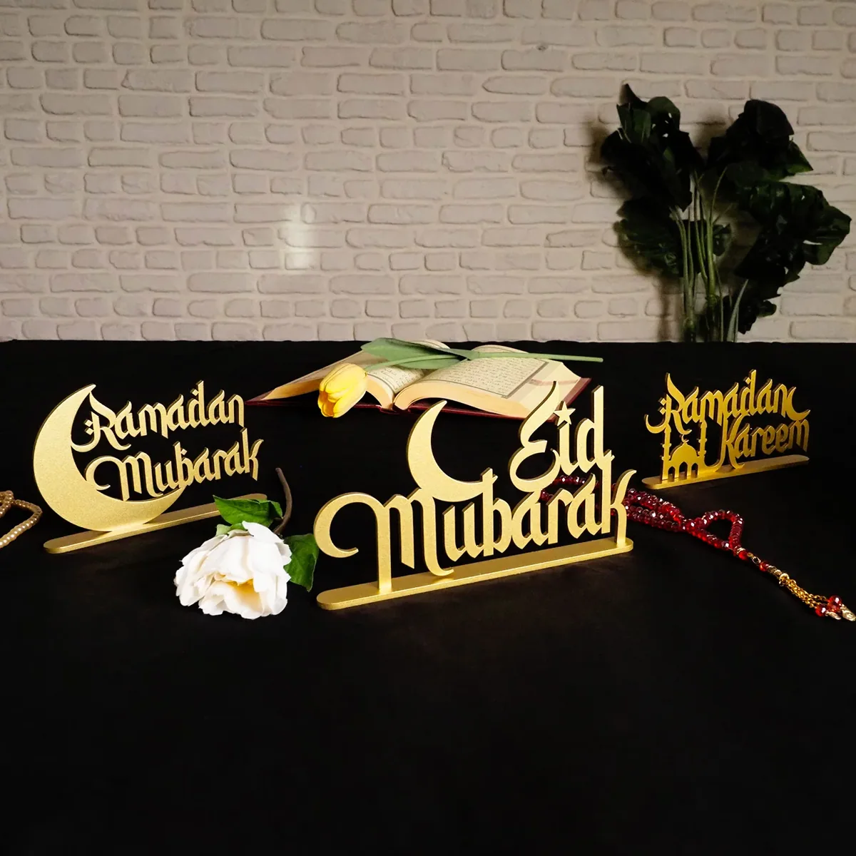 طقم ديكور رمضان من 3 قطع معدنية للطاولة - صورة 2