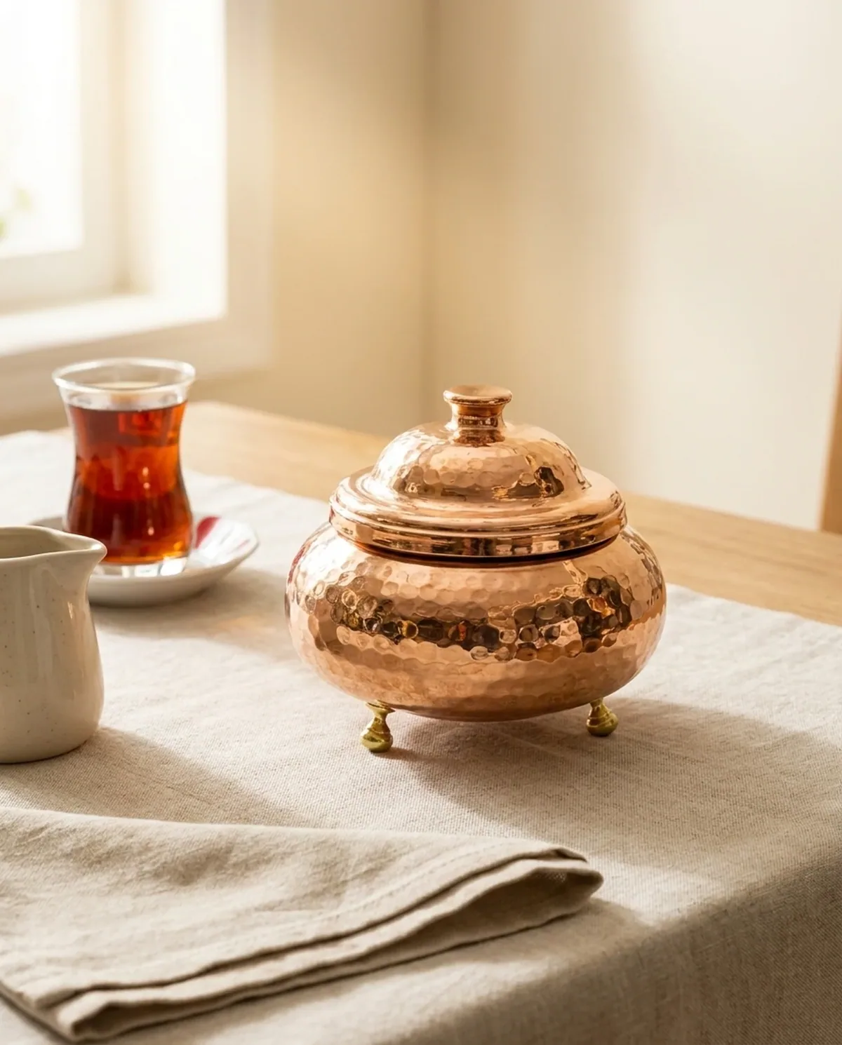 سكرية وعلبة راحة نحاس أحمر مطروق حجم وسط - صورة 2