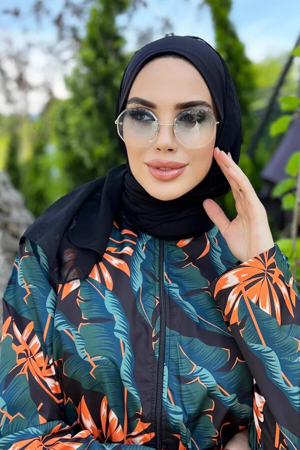 إيشارب سباحة أسود بنقوش يربط كالشال - صورة 3