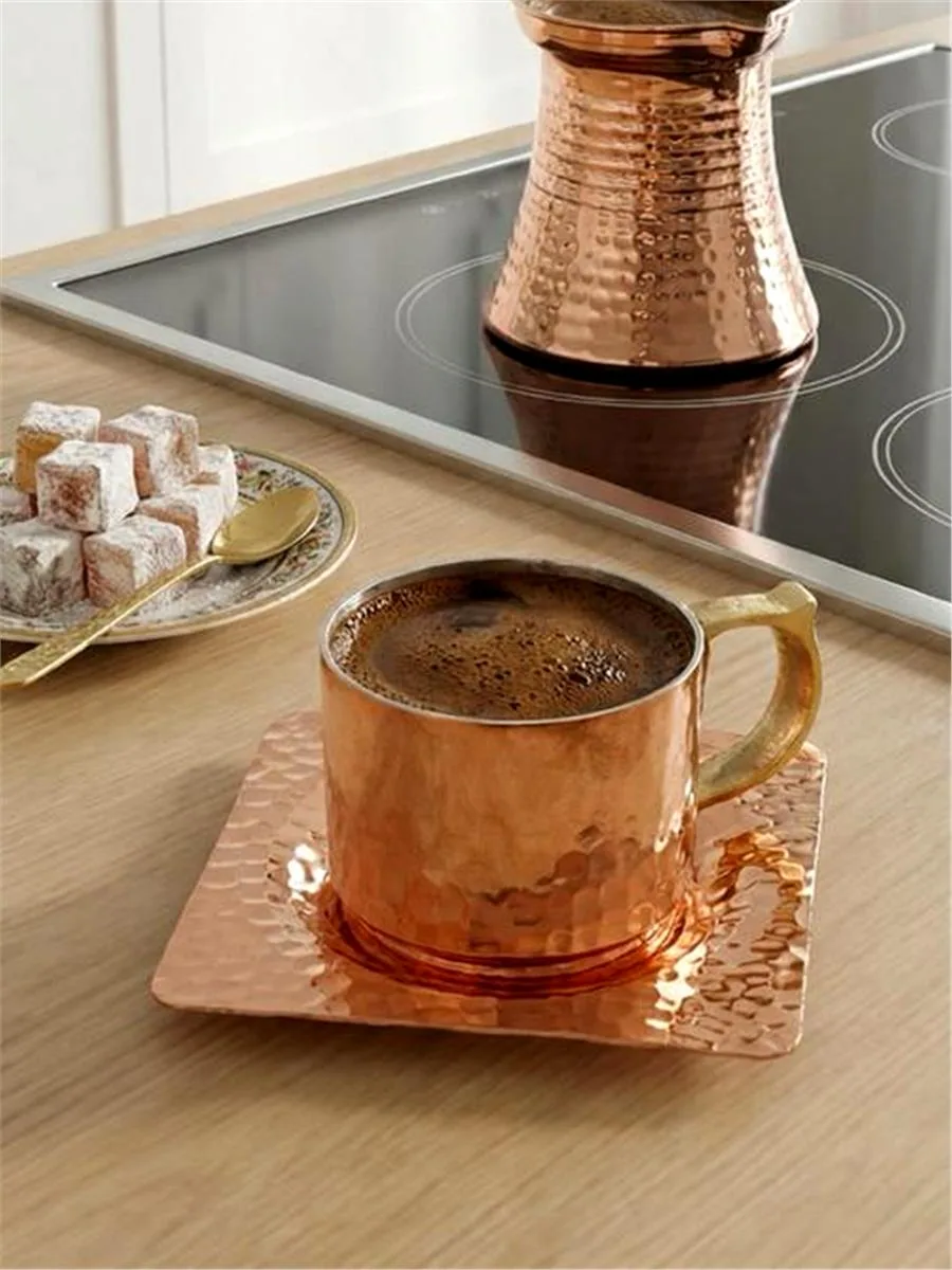 فنجان قهوة نحاسي مطروق يدويا - صورة 2