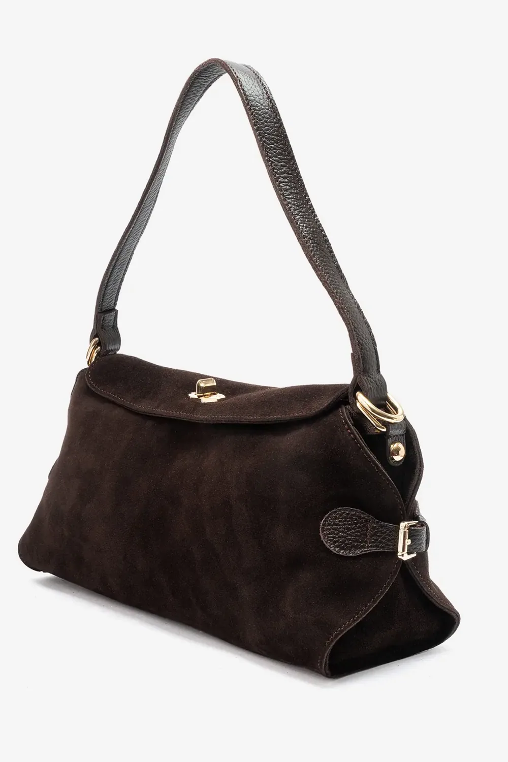 حقيبة كتف من الشامواه البني الداكن - صورة 2