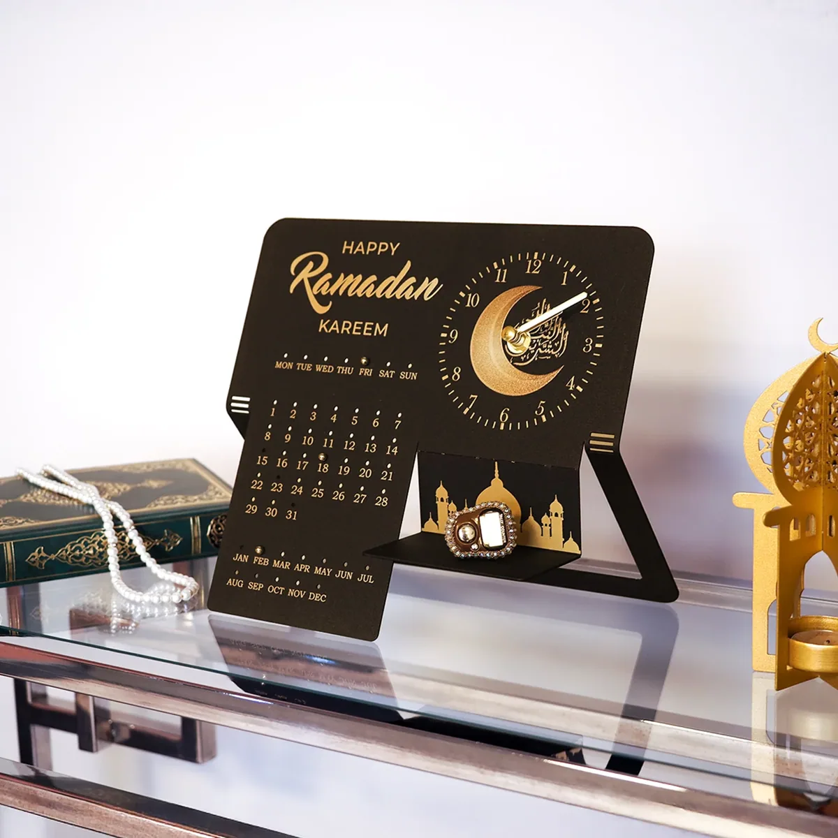 روزنامة رمضان معدنية مع ساعة بعبارة رمضان كريم - صورة 2