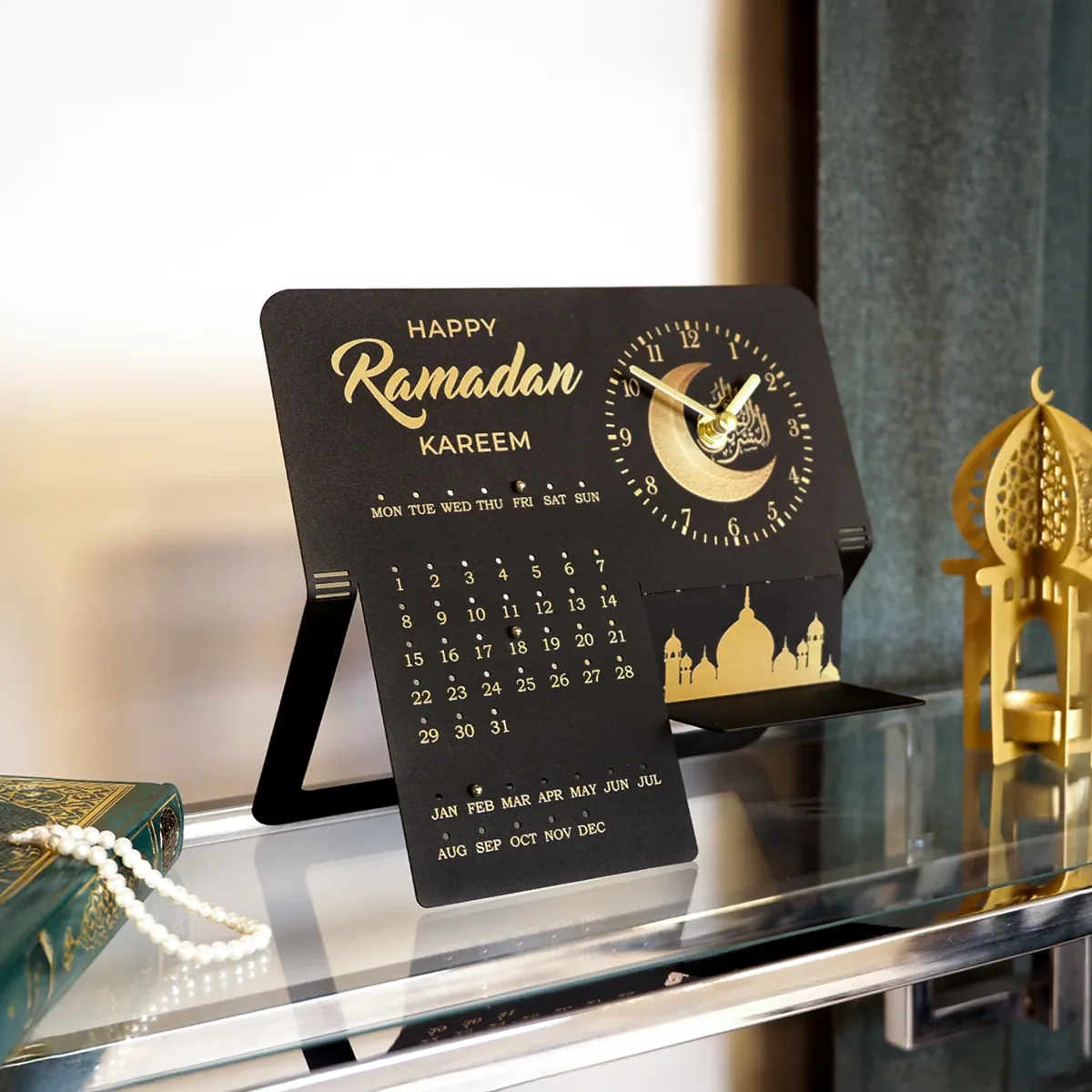روزنامة رمضان معدنية مع ساعة بعبارة رمضان كريم - صورة 3