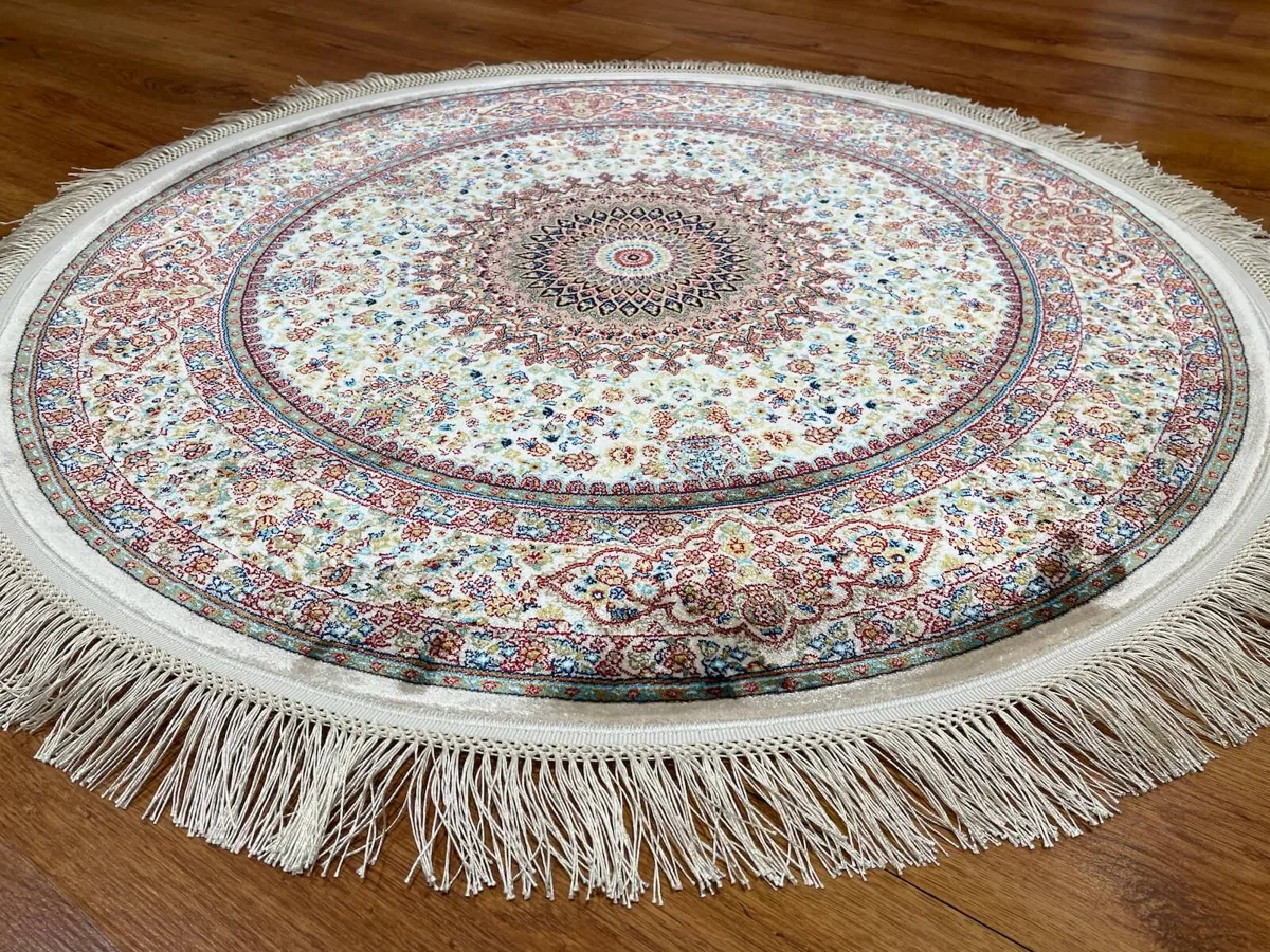 سجادة صالون دائرية من خيوط البامبو - خردلي - 100×100 سم - صورة 3