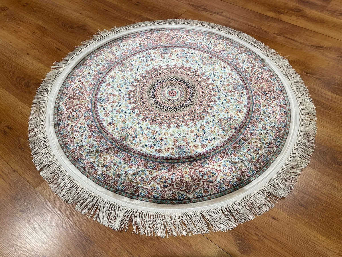 سجادة صالون دائرية من خيوط البامبو - خردلي - 100×100 سم - صورة 4