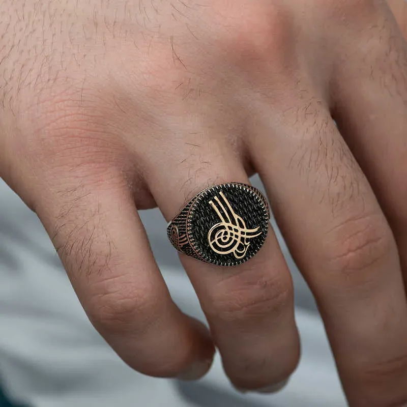 خاتم رجالي فضة عيار 925 بطغراء عثمانية - صورة 3