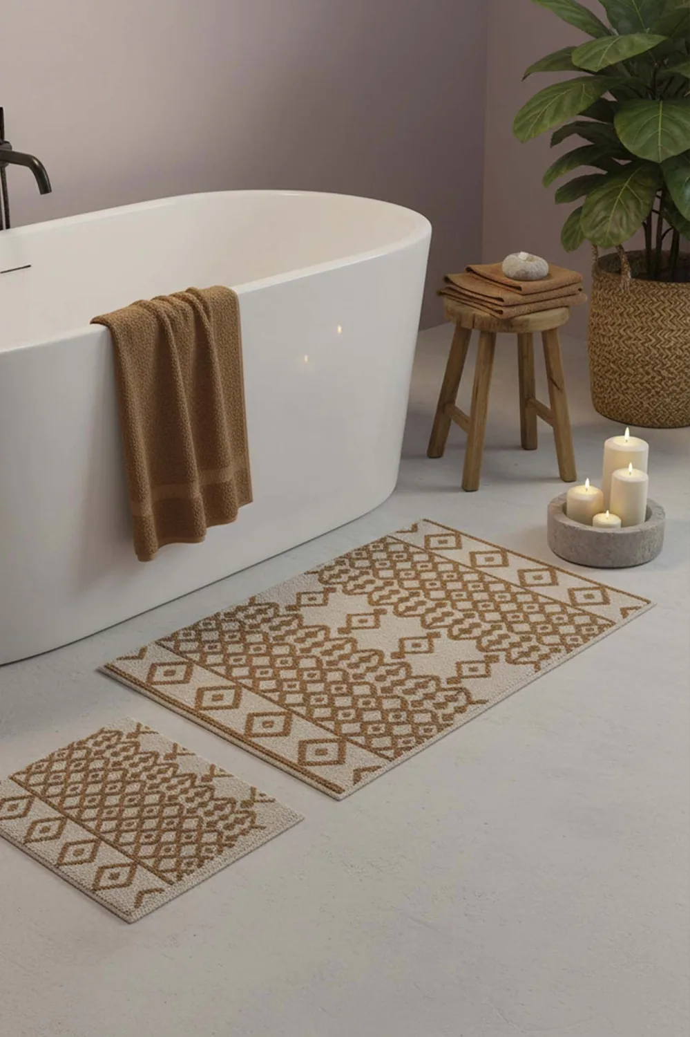طقم دواسات حمّام من قطن بنقشة إثنية قطعتان 60×100 سم - صورة 2