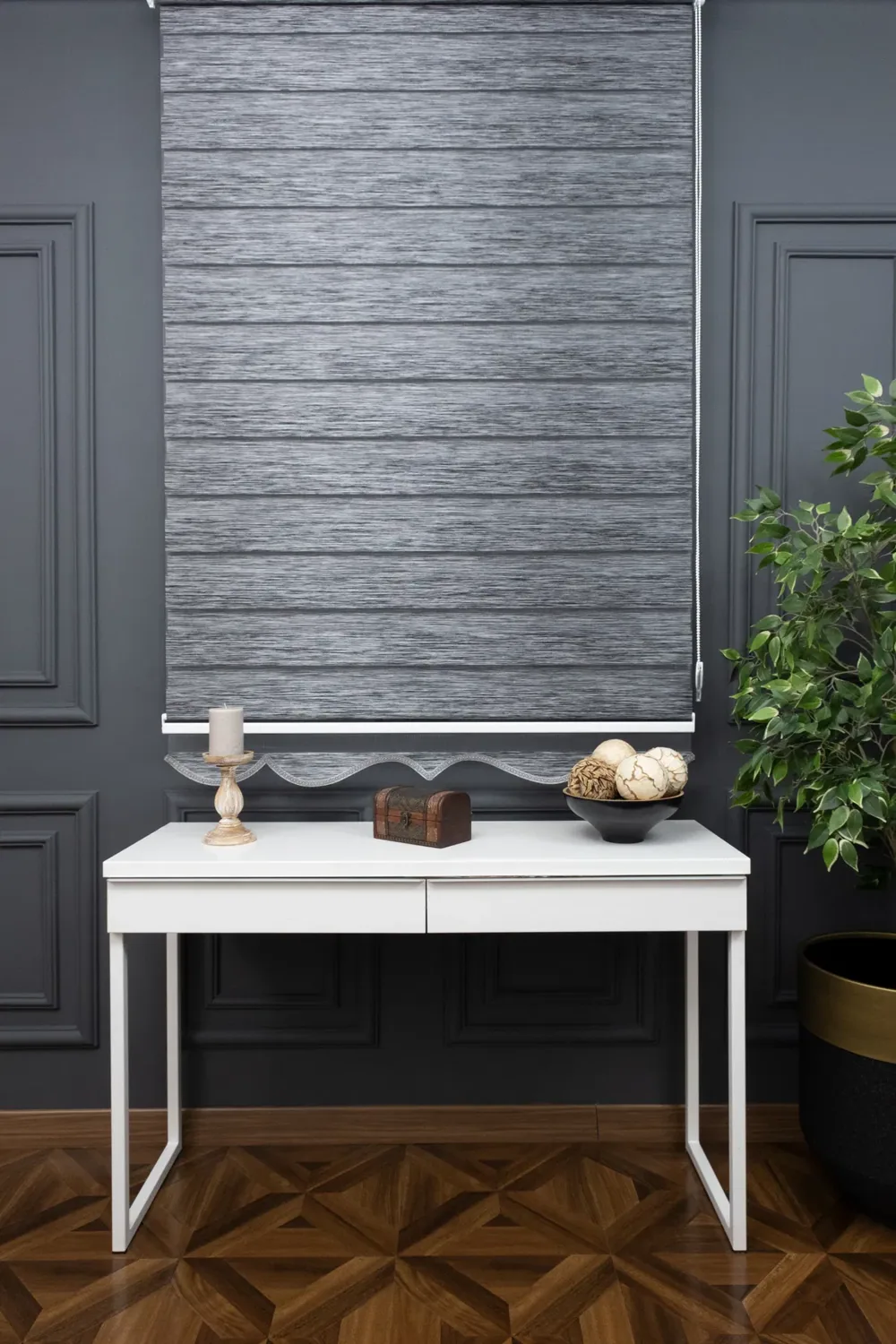 ستارة زيبرا جاهزة بنسيج البامبو 120×200 سم - رمادي فحمي - صورة 2
