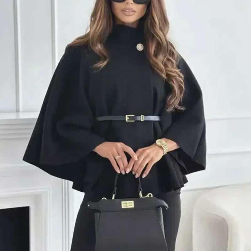 جاكيت كاب بحزام بألوان أسود وخمري وبني