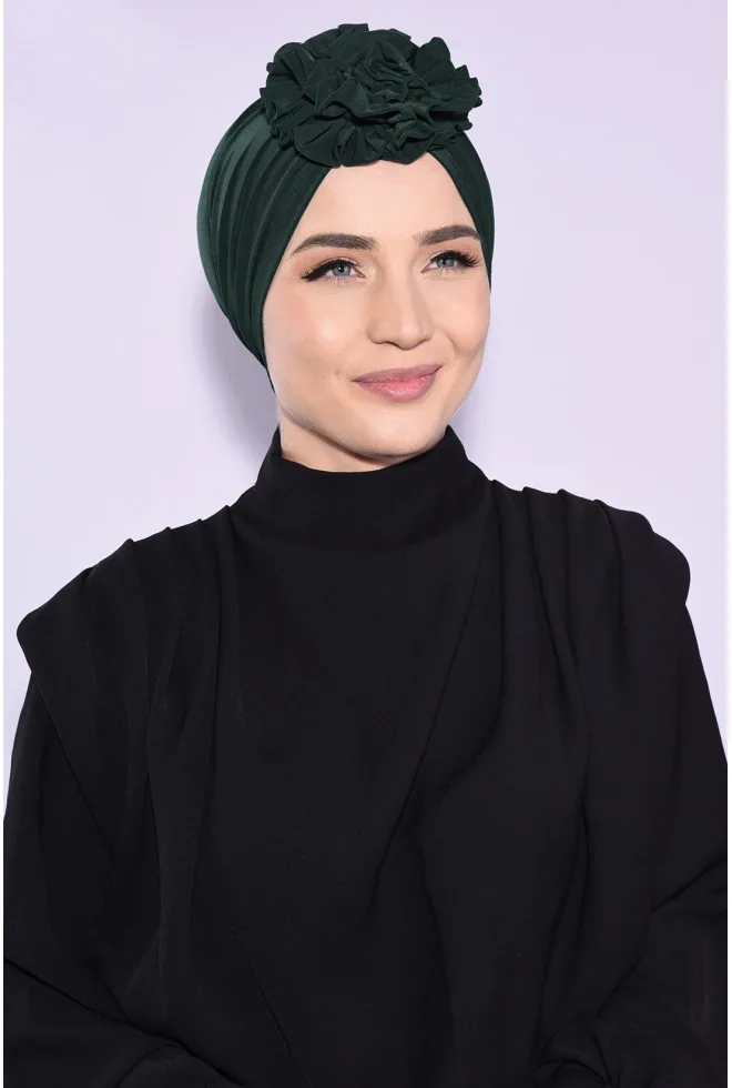 بونيه بوردة مكشكشة بوجهين أخضر زمردي