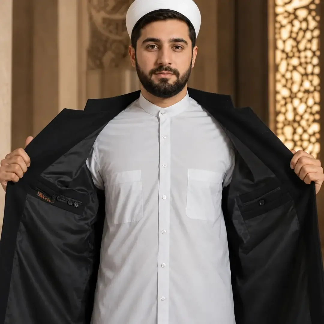 جبة رجالية بياقة ماندرين من الكشمير مبطنة بالكامل - صورة 2