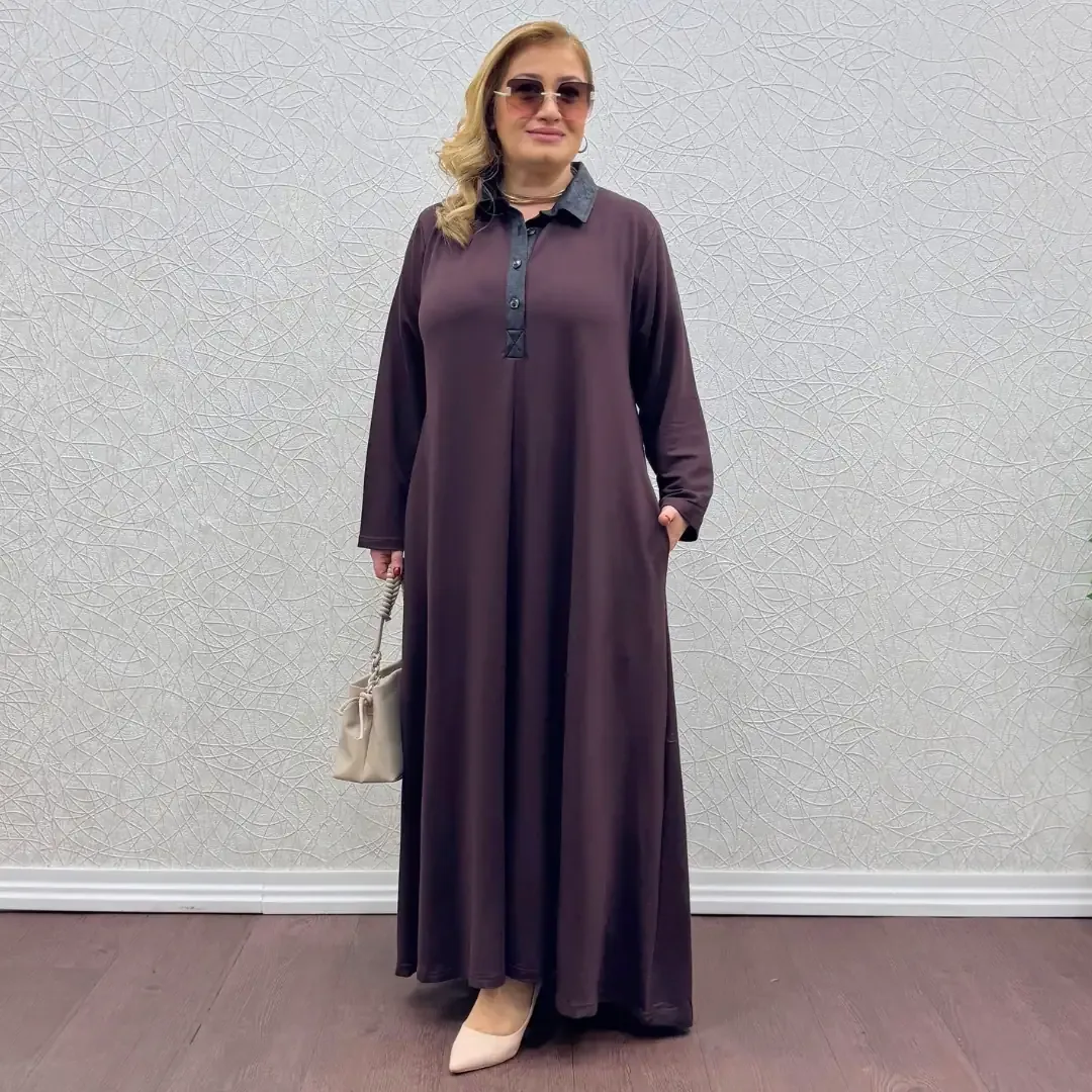 فستان طويل مقاسات كبيرة بياقة وقصة A
