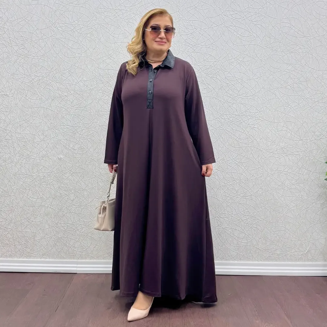 فستان طويل مقاسات كبيرة بياقة وقصة A - صورة 2