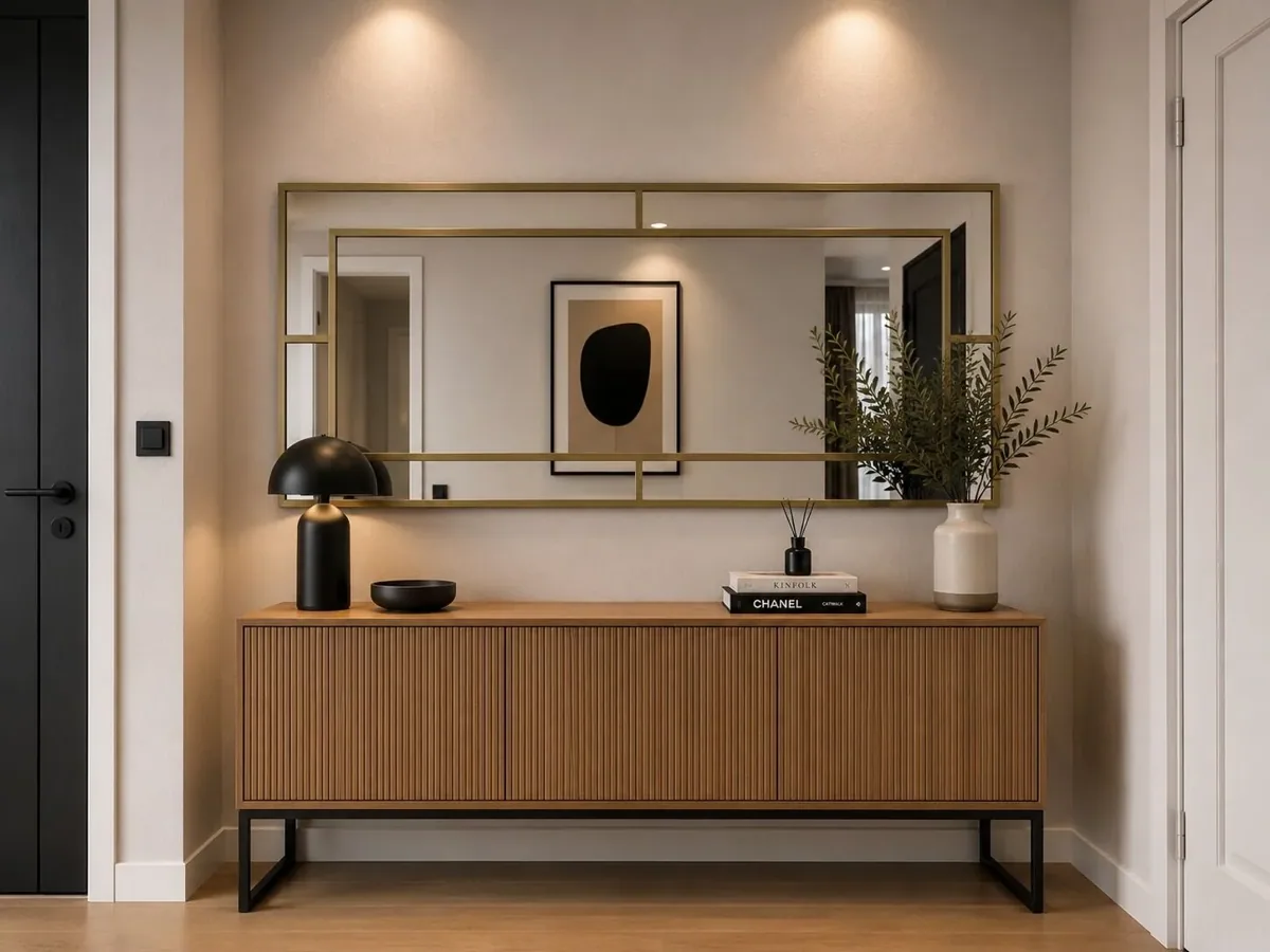 مرآة طولية بإطار ذهبي مزدوج بتصميم هندسي - صورة 3
