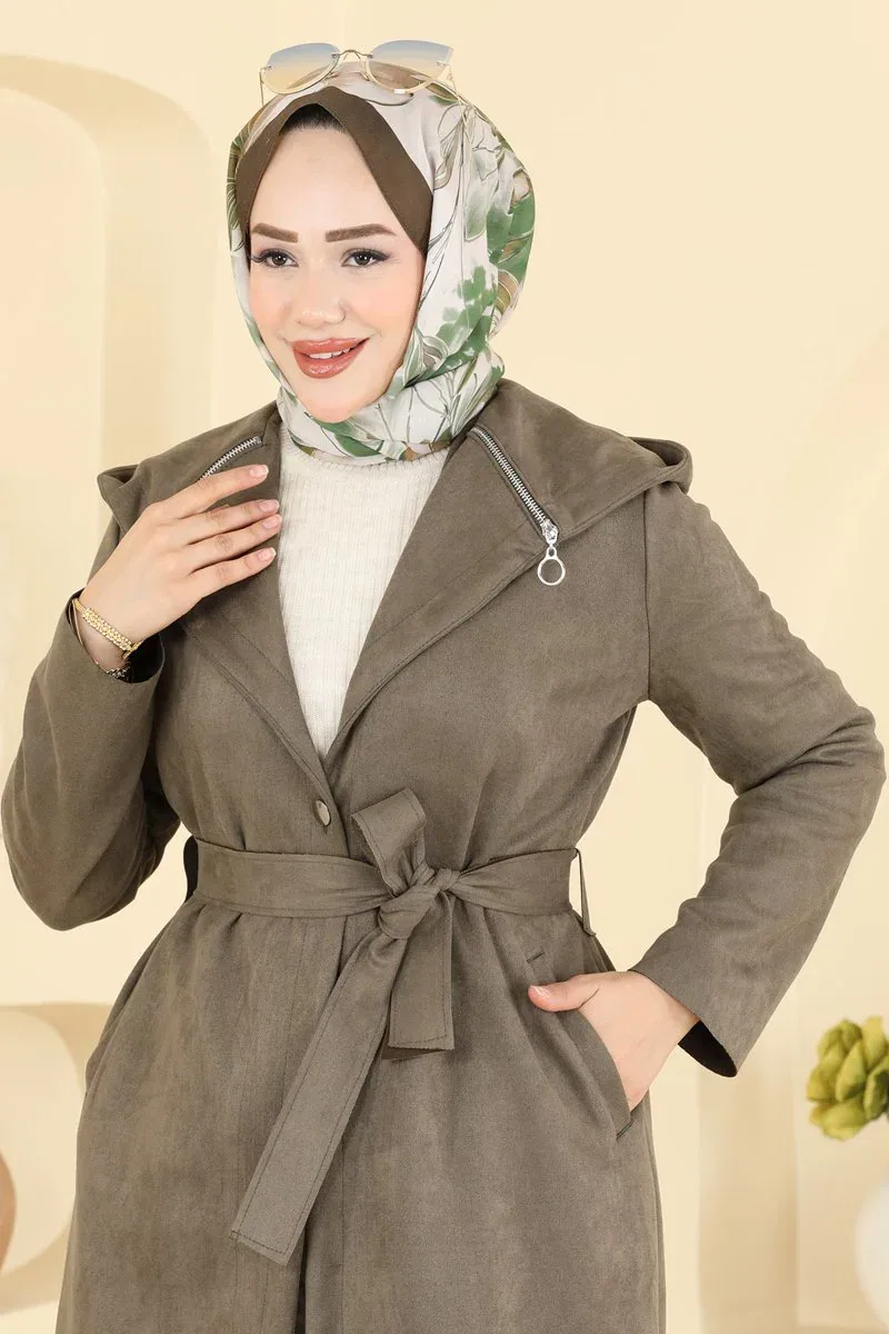 كاب سويد بقلنسوة بلون زيتي - صورة 4