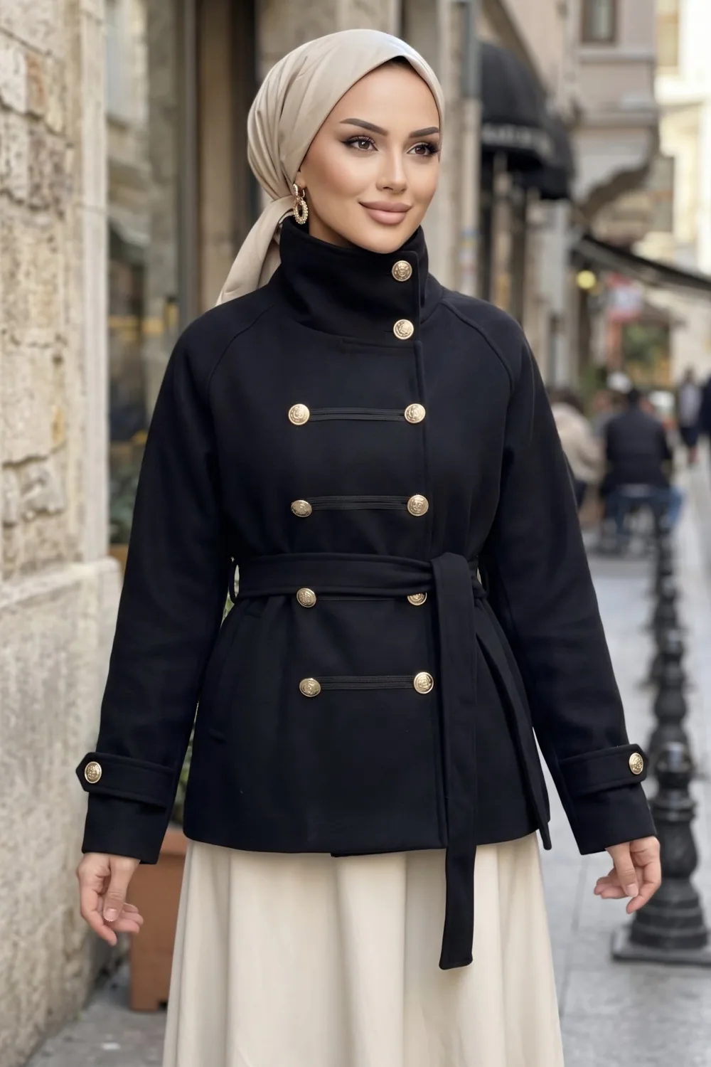 جاكيت كاشيه بعقدة مزدوجة أمامية أسود - صورة 2